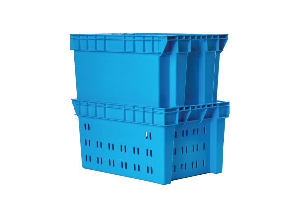Two varieties of crates stacked together