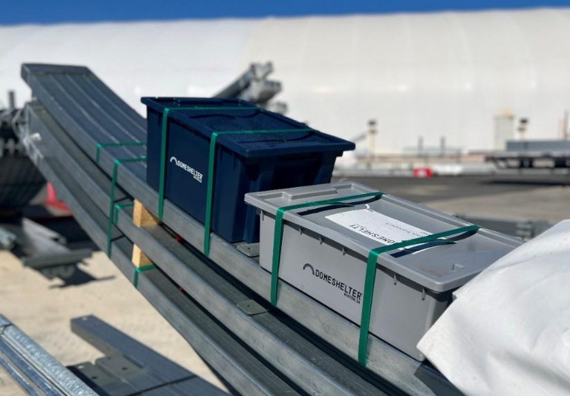 Custom branded plastic totes for DomeShelter Australia